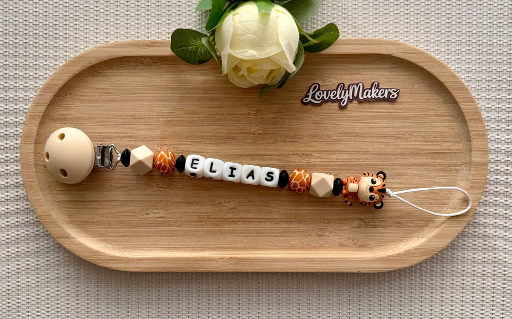 Personalisierter Schnullerclip – Tiger